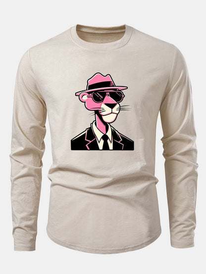 Pink Panther Gentleman Print Cotton Arc Hem T-Shirt