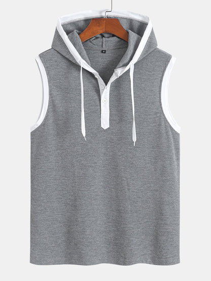 Contrast Waffle Half Open Hooded Vest