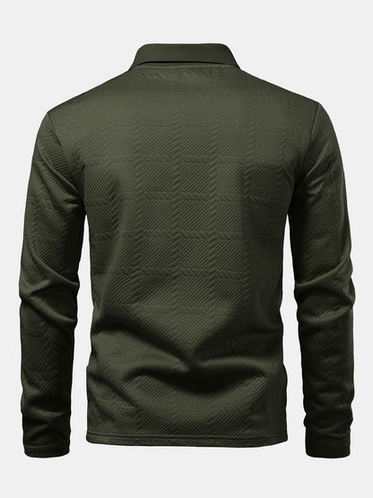 Long Sleeve Plaid Jacquard Polo Shirt