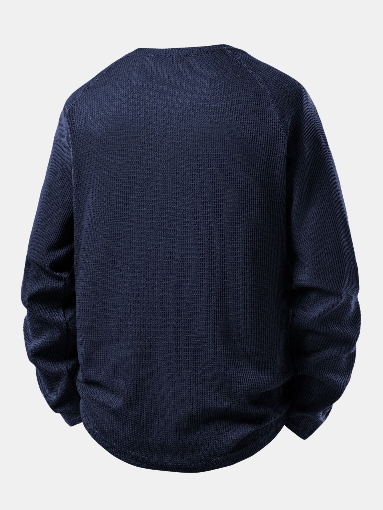 Long Sleeve Arc Hem Waffle Henley Shirt