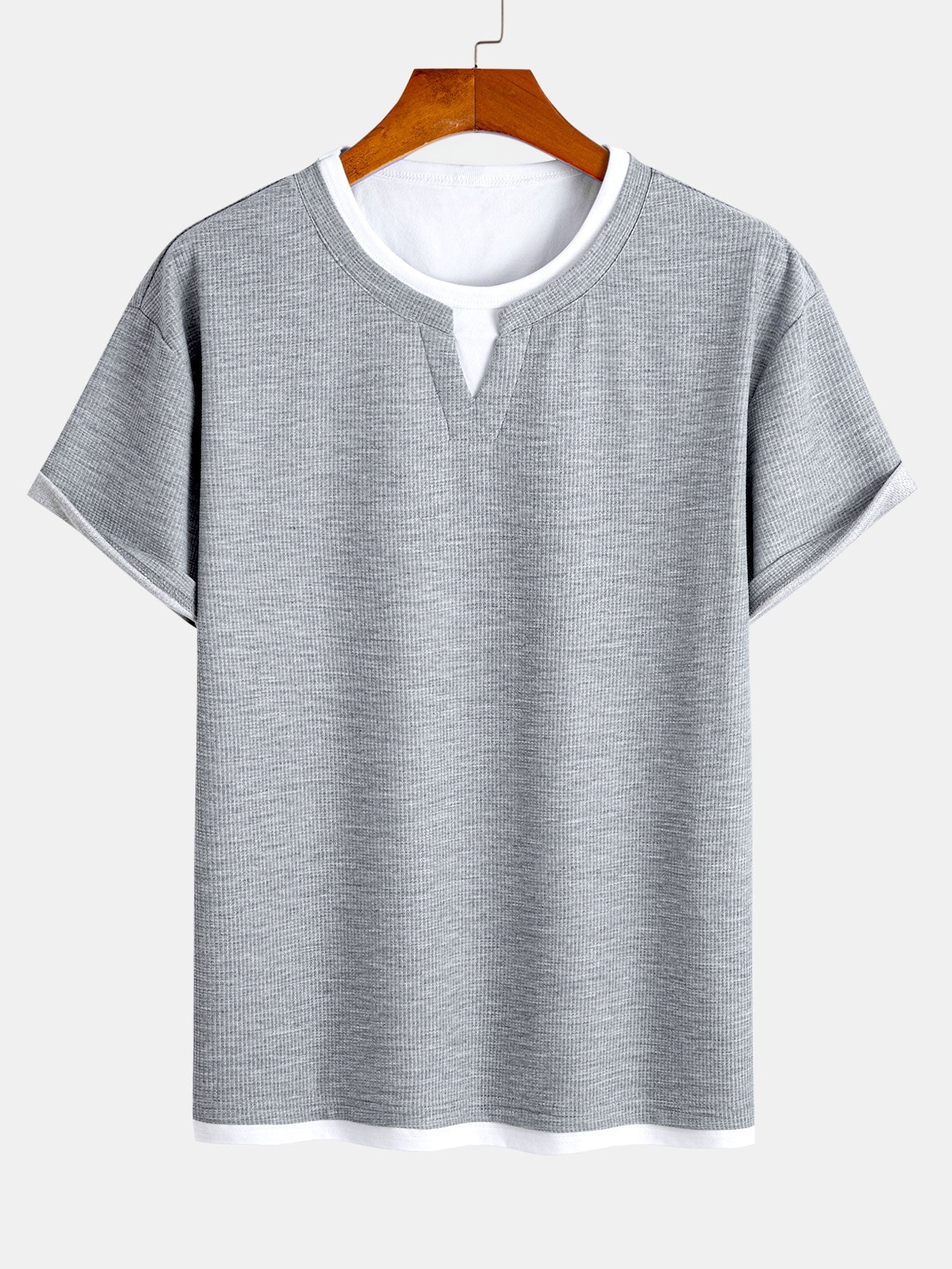 Relax Fit 2 In 1 Notched Collar Waffle T-Shirt