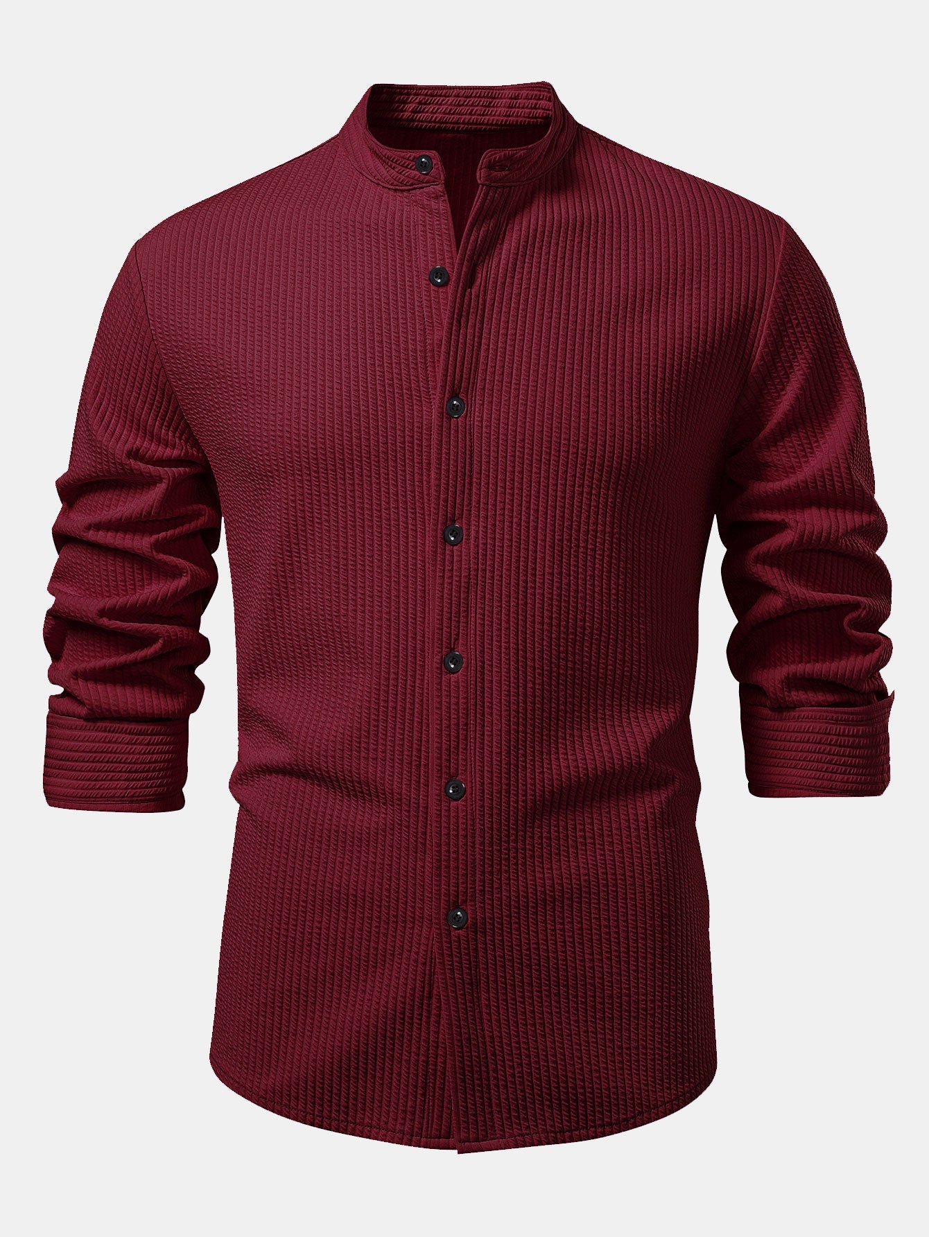Long Sleeve Muscle Fit Ribbed Stand Collar Shirt