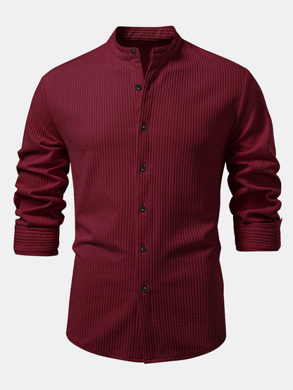 Long Sleeve Muscle Fit Ribbed Stand Collar Shirt