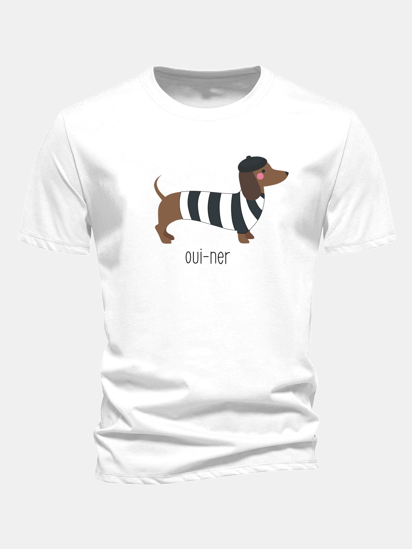 Regular Fit French Dachshund Print Cotton T-Shirt