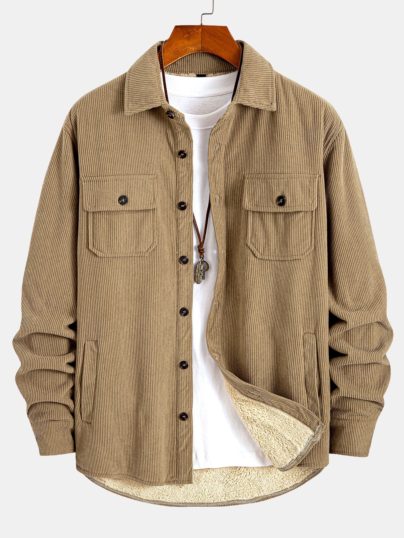Teddy Lined Corduroy Button Up Overshirt
