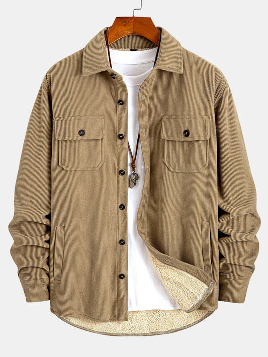 Teddy Lined Corduroy Button Up Overshirt