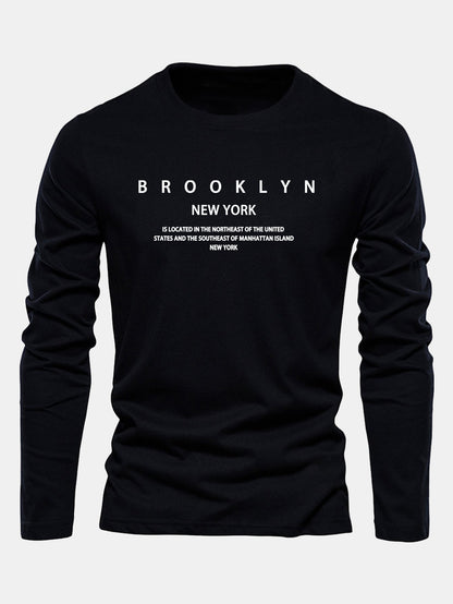 Long Sleeve NY Brooklyn Print Cotton T-Shirt