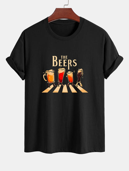 Regular Fit Beer Print Cotton T-Shirt