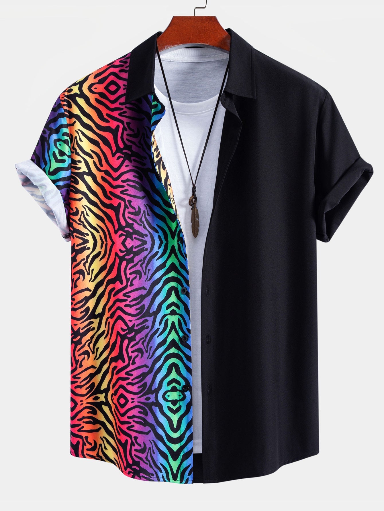 Colorful Tiger Patchwork Button Up Shirt