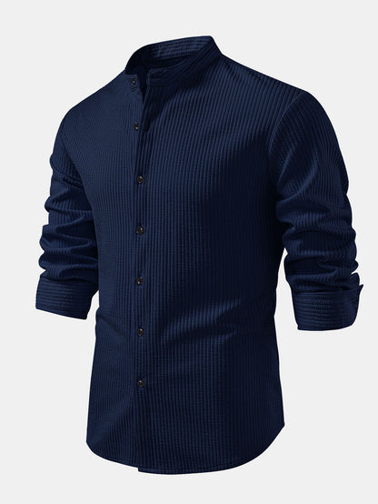 Long Sleeve Muscle Fit Ribbed Stand Collar Shirt