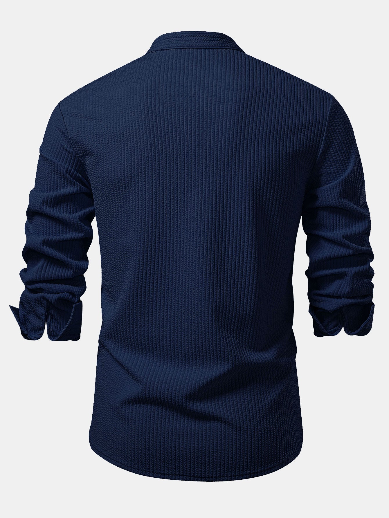 Long Sleeve Muscle Fit Ribbed Stand Collar Shirt
