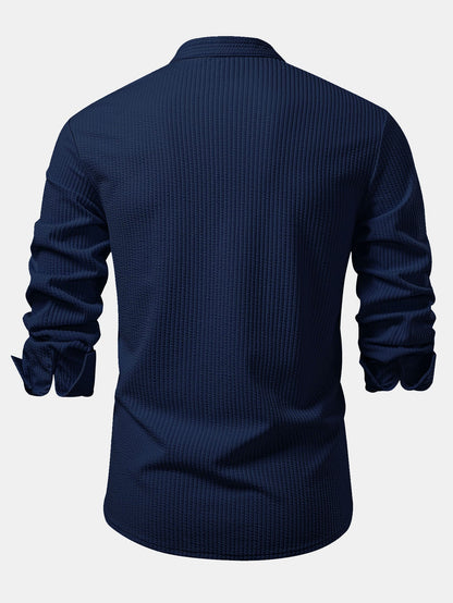 Long Sleeve Muscle Fit Ribbed Stand Collar Shirt