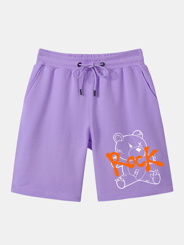 Rock Bear Print Mid Length Shorts