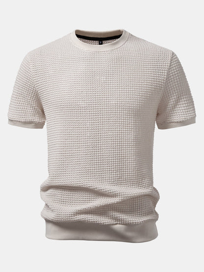 Short Sleeve Waffle Ribbed Hem T-Shirt