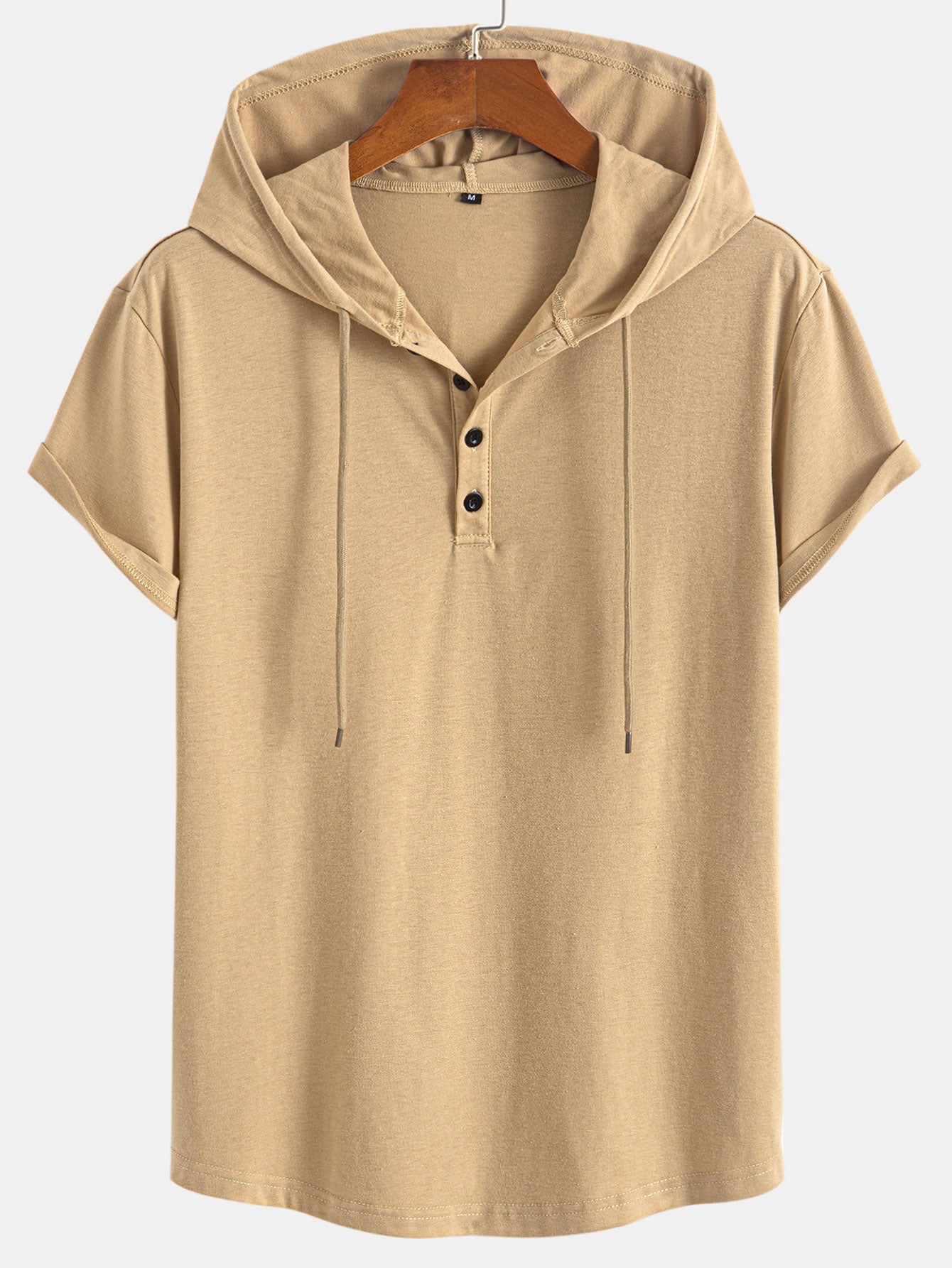 Short Sleeve Henley Hooded T-Shirt