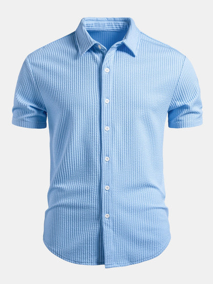 Muscle Fit Ribbed Button Up Shirt