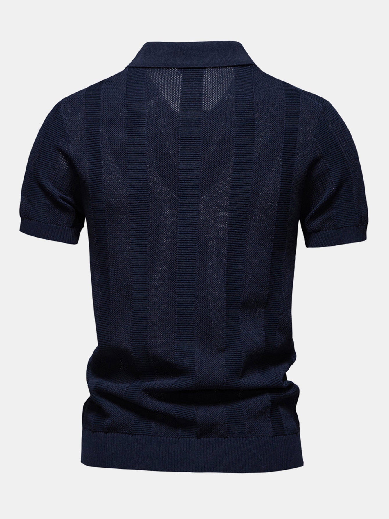 Stripe Hollow Knit V Neck Polo Shirt