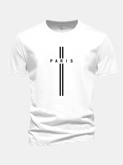 Regular Fit Paris Stripe Print Cotton T-Shirt