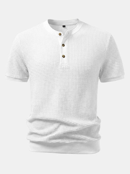 Waffle Textured Ribbed Hem Henley Shirt