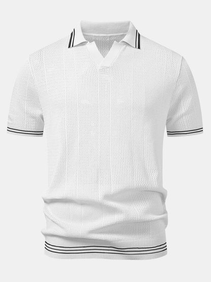 Contrast Johnny Collar Open Knit Polo