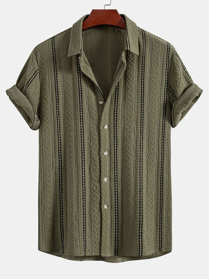 Geometric Striped Jacquard Button Up Shirt