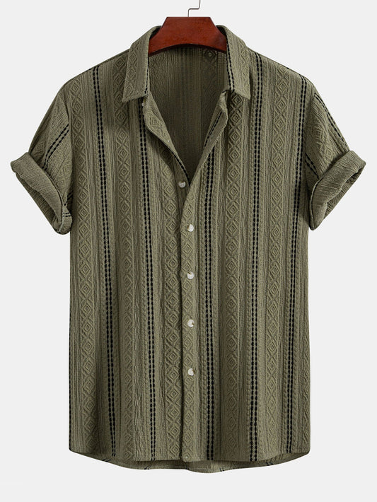 Geometric Striped Jacquard Button Up Shirt