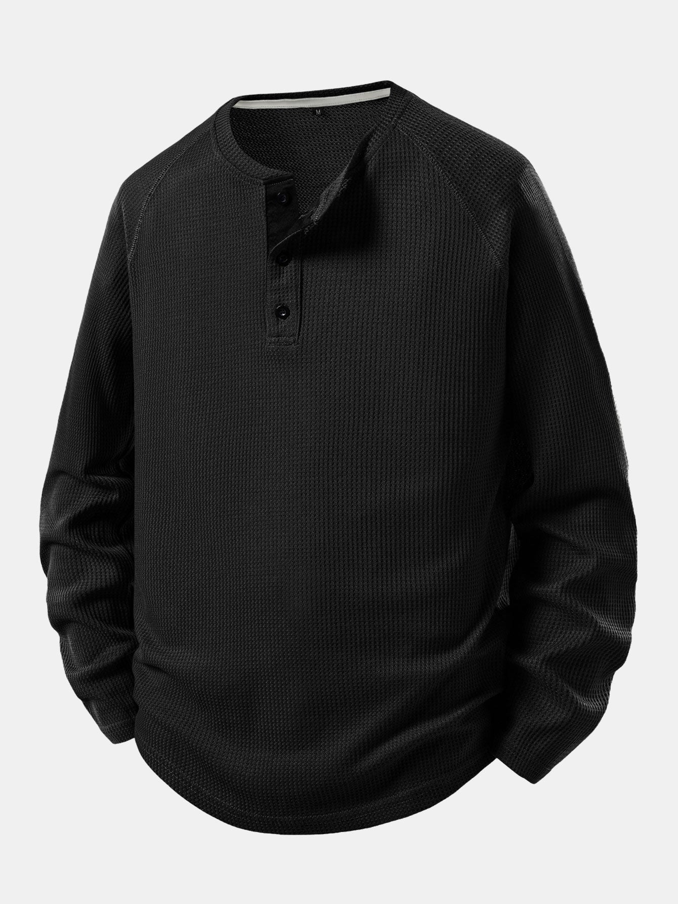Long Sleeve Arc Hem Waffle Henley Shirt