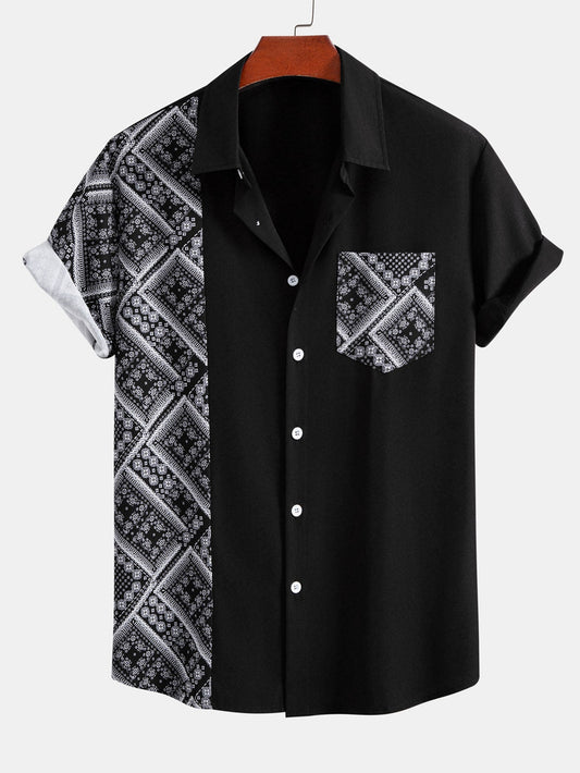 Paisley Print Patchwork Button Up Shirt