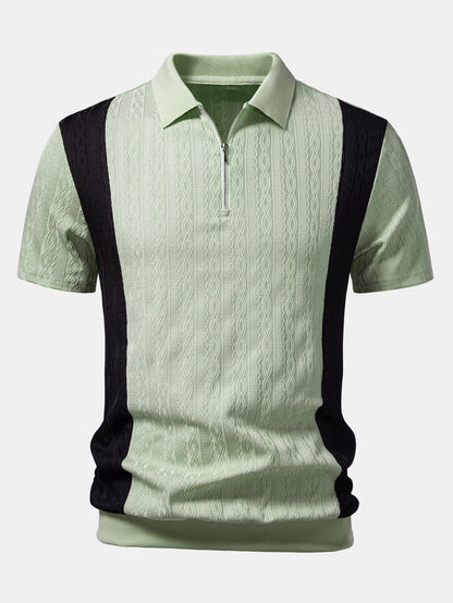 Two Tone Twisted Jacquard Zipper Knit Polo