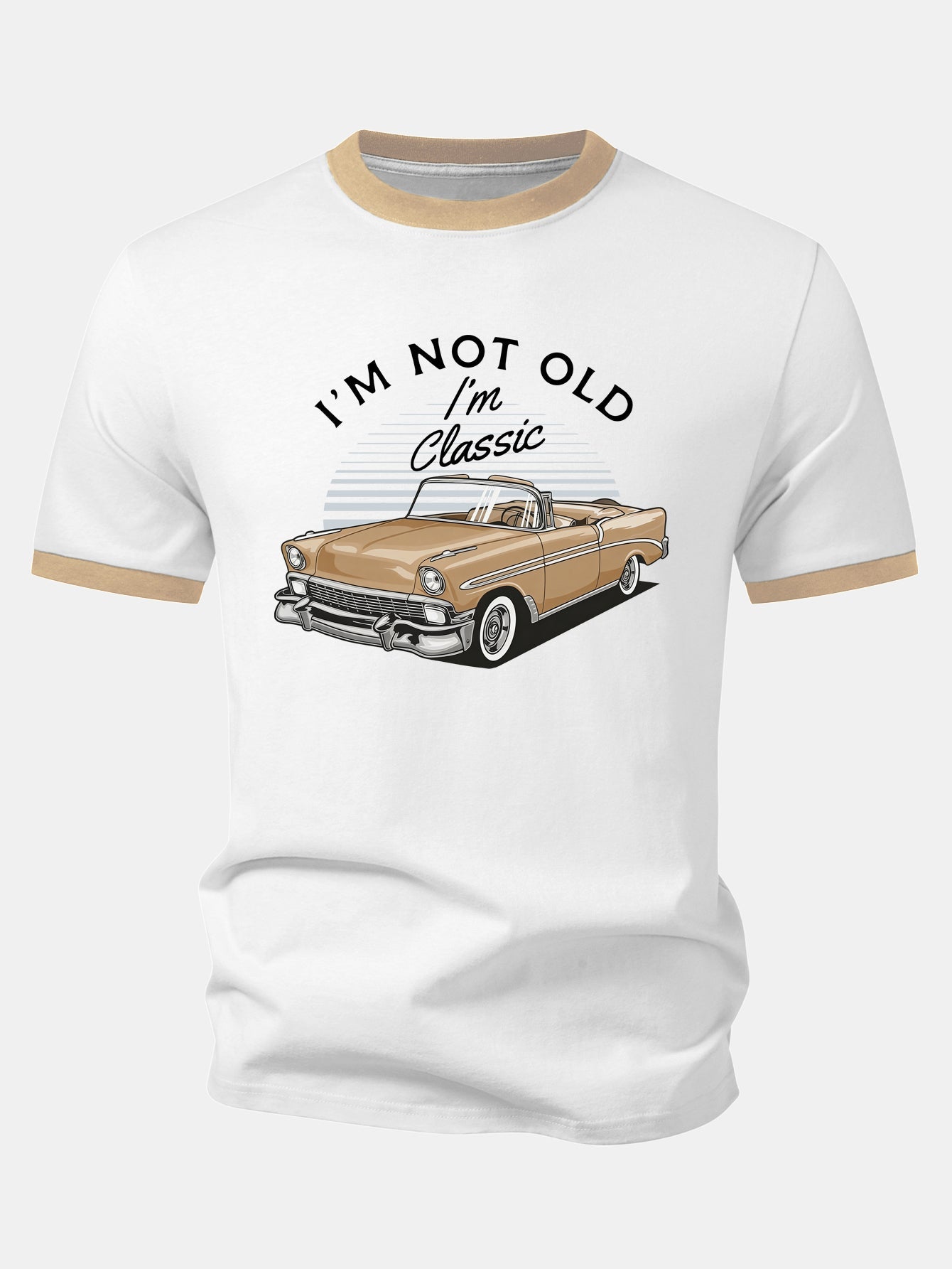 Vintage Car Print Contrast Ringer T-Shirt