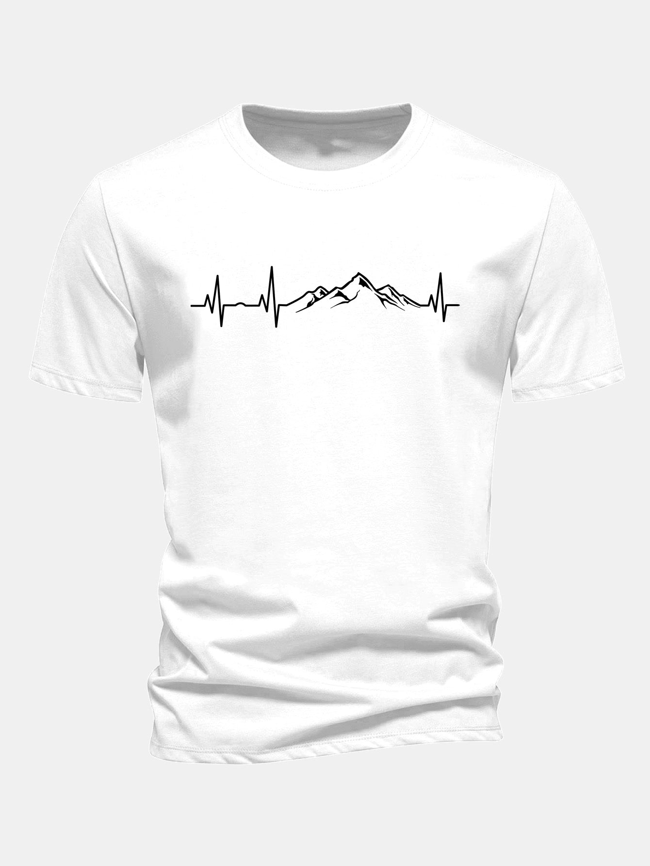 Regular Fit Heartbeat Mountain Print Cotton T-Shirt