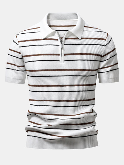 Stripe Waffle Zipper Knit Polo