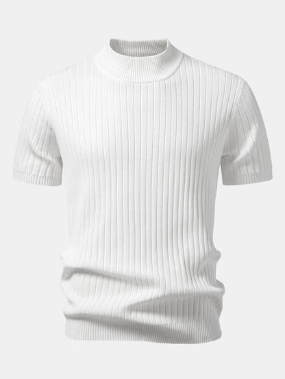 Ribbed Mock Neck Knit T-Shirt