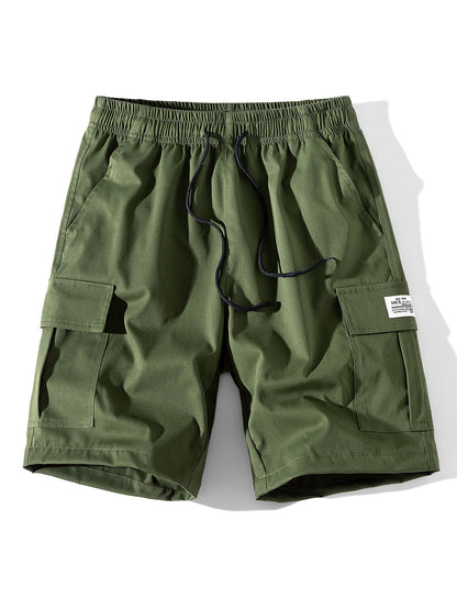 3 Pieces Solid Color Cargo Drawstring Shorts