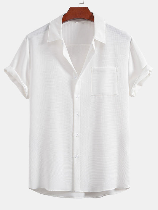 Waffle Textured Button Up Shirt With Pocket