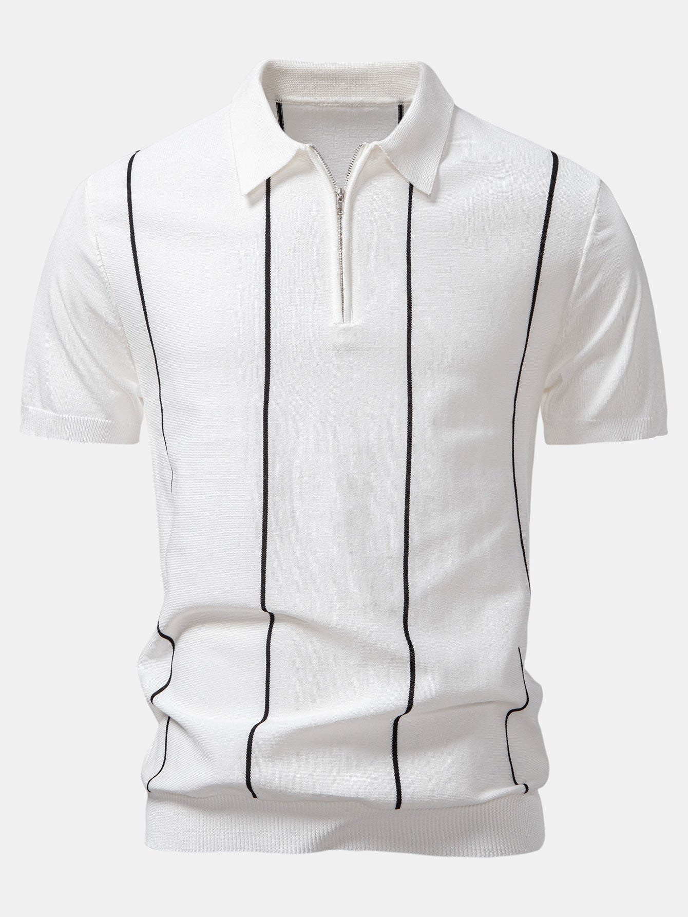 Stripe Zip Up Knitted Polo Shirt