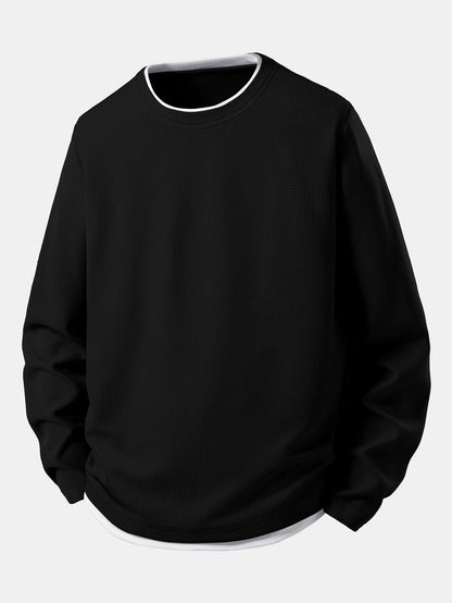 2 In 1 Long Sleeved Crew Neck Waffle T-Shirt