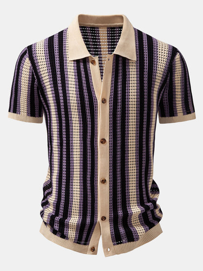 Stripe Eyelet Crochet Shirt