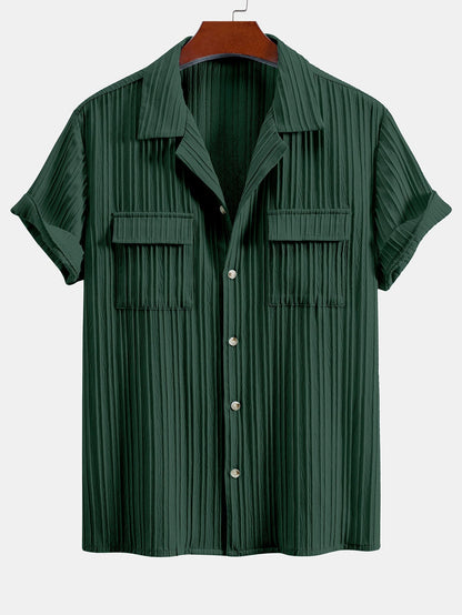 Textured Cuban Collar Pocket Shirt