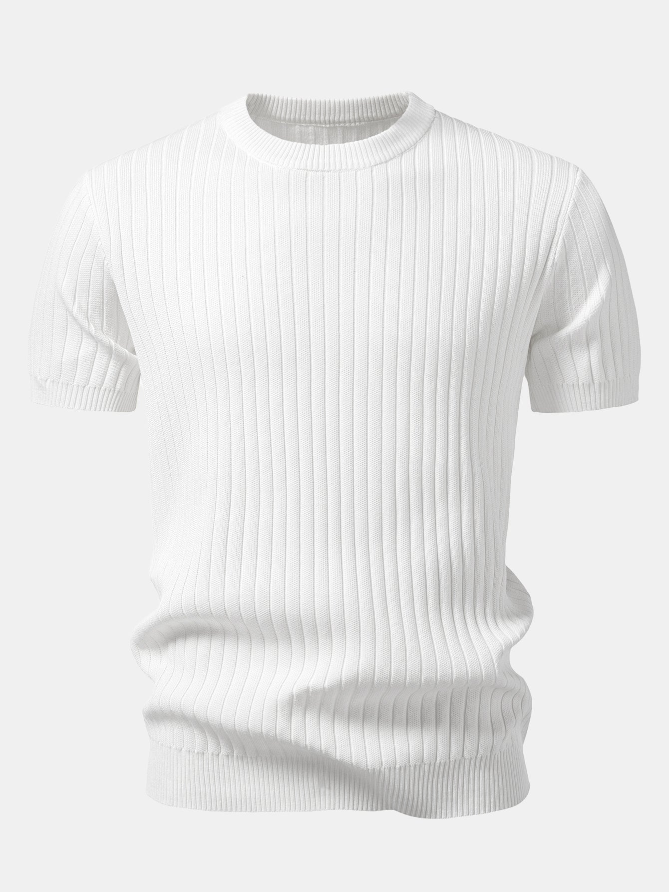 Ribbed Crew Neck Knit T-Shirt