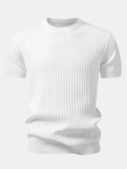 Ribbed Crew Neck Knit T-Shirt