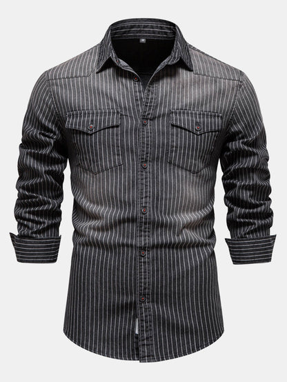 Stripe Washed Denim Shirt With Pockets