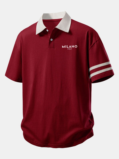 Relax Fit Milano Print Contrast Collar Polo Shirt