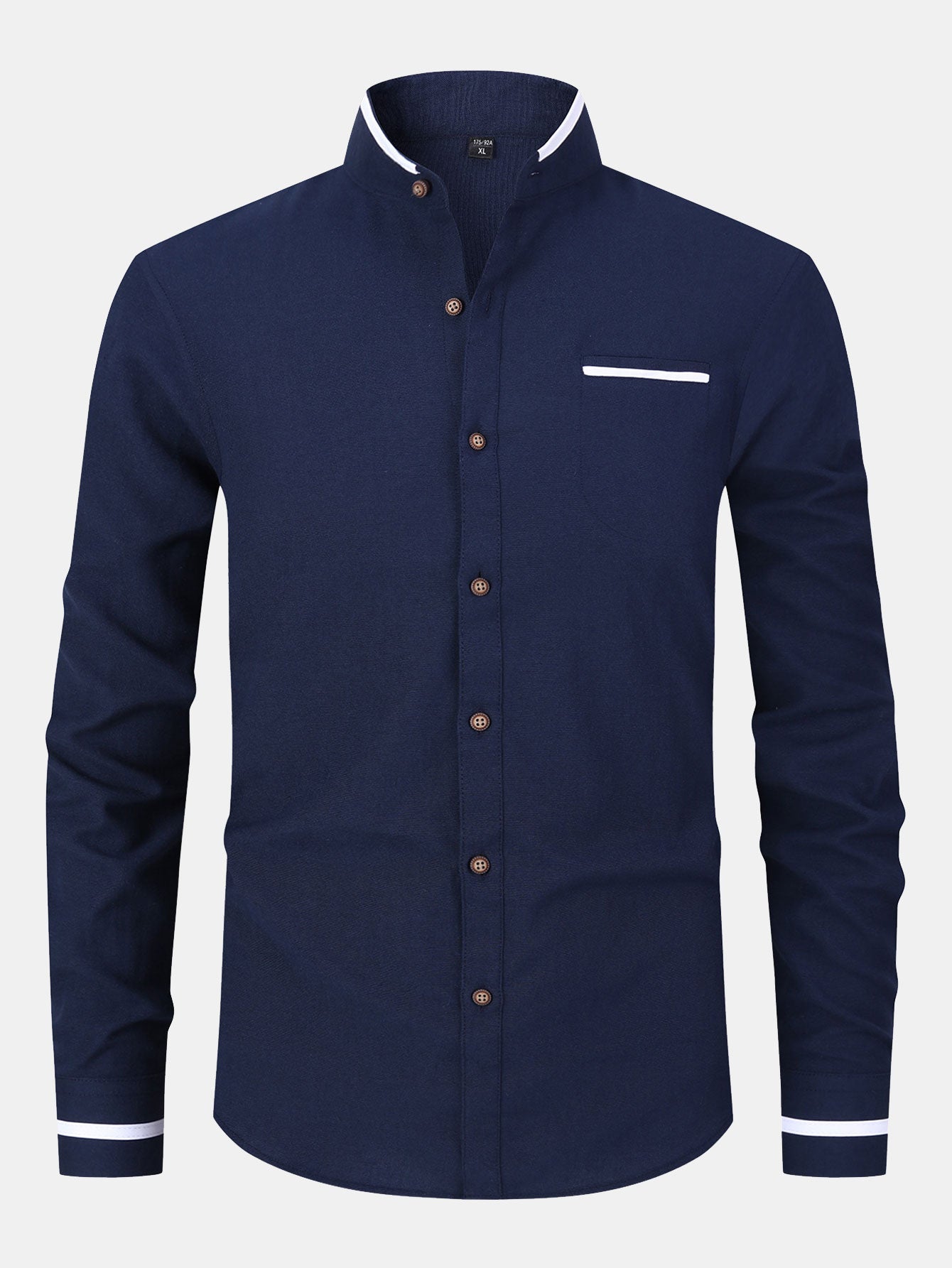 Long Sleeve Contrast Stand Collar Oxford Shirt