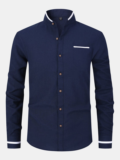 Long Sleeve Contrast Stand Collar Oxford Shirt