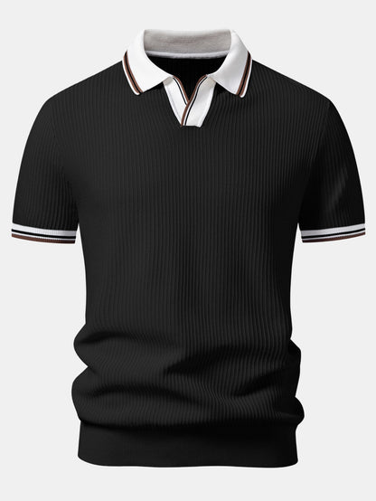 Contrast Trim Waffle Johnny Collar Knit Polo