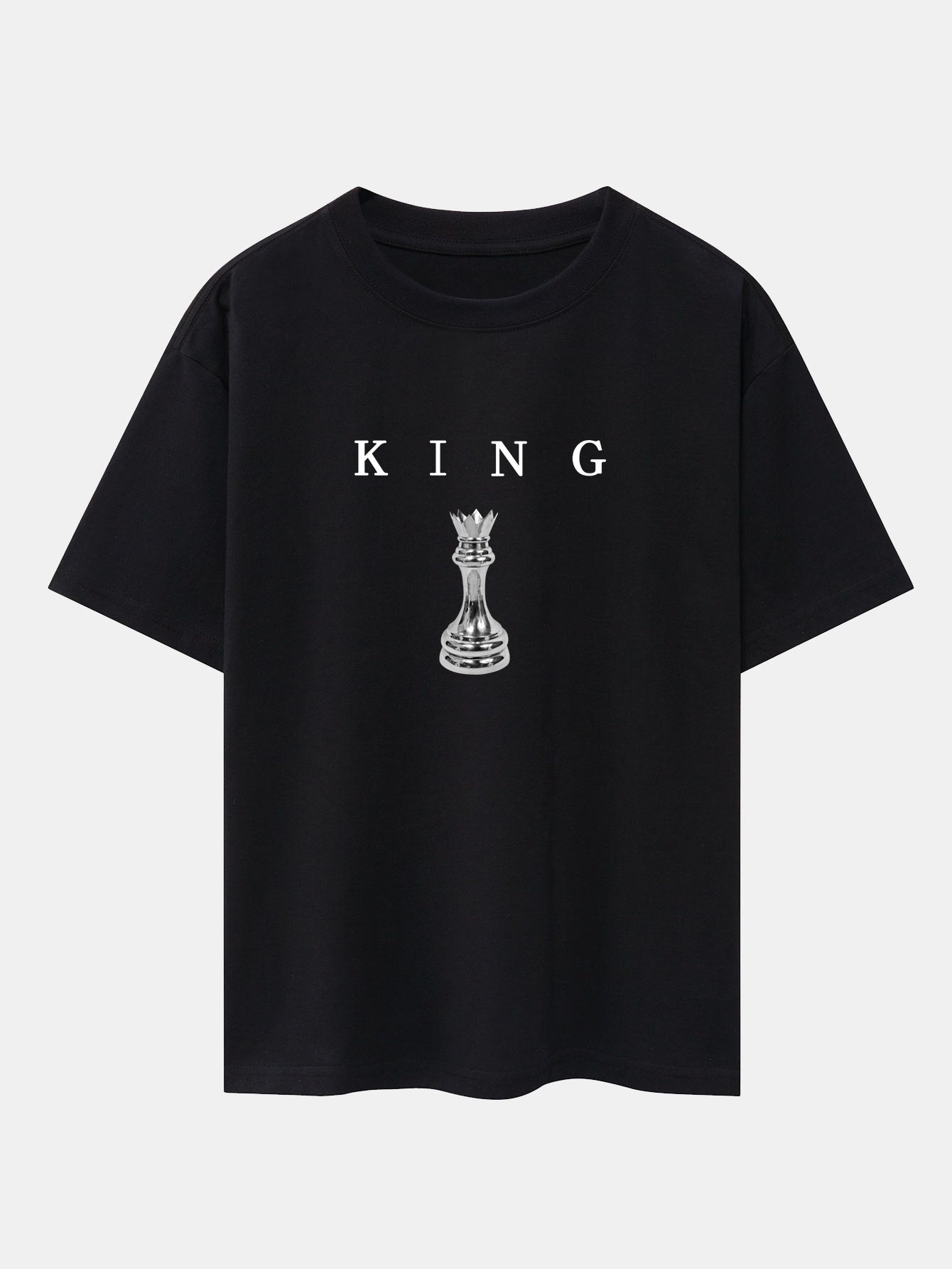 King Chess Print Drop Shoulder Oversize T-Shirt