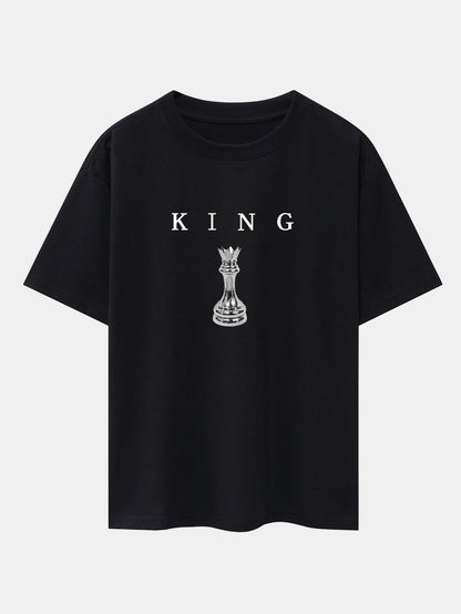 King Chess Print Drop Shoulder Oversize T-Shirt
