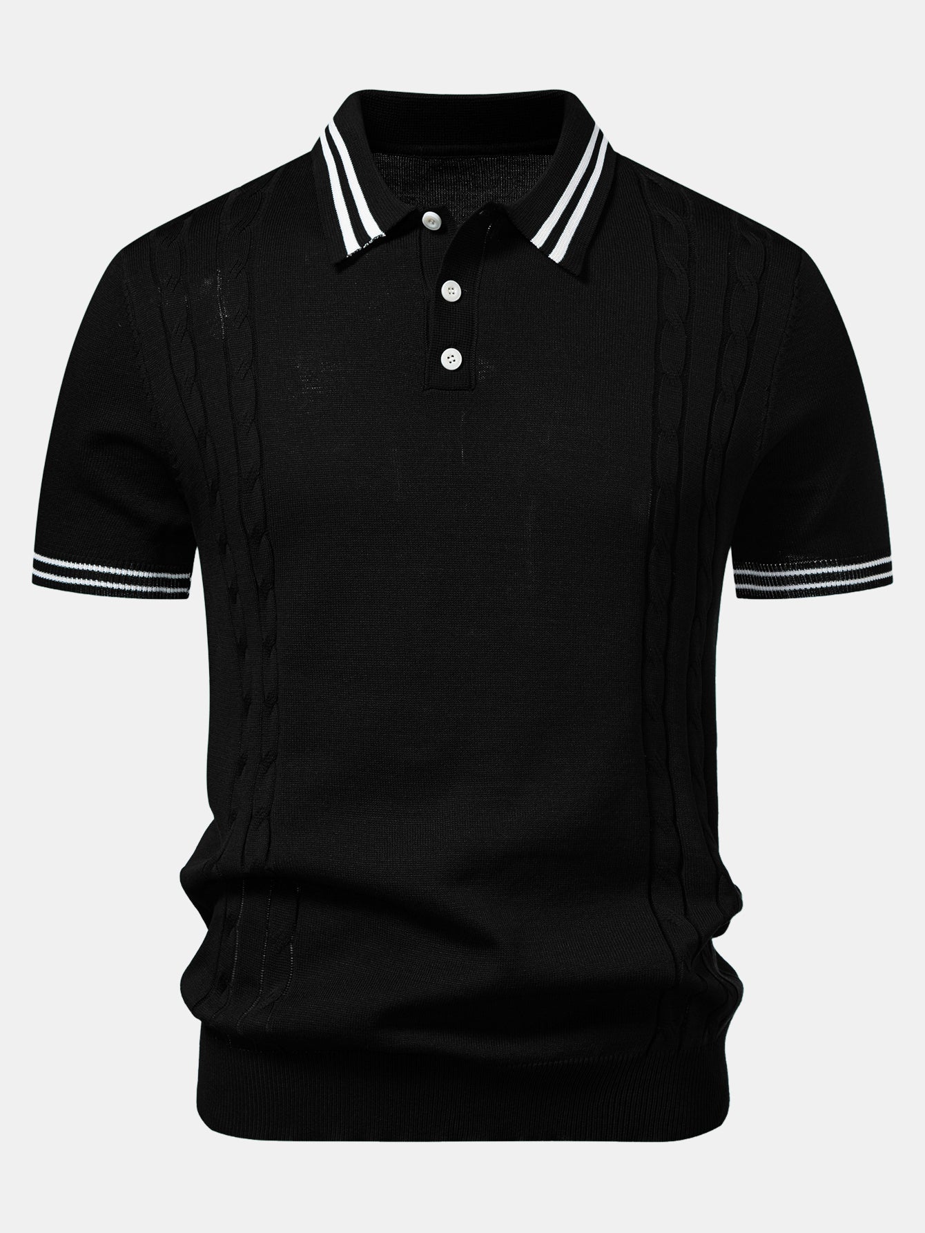 Contrast Trim Twisted Jacquard Knit Polo