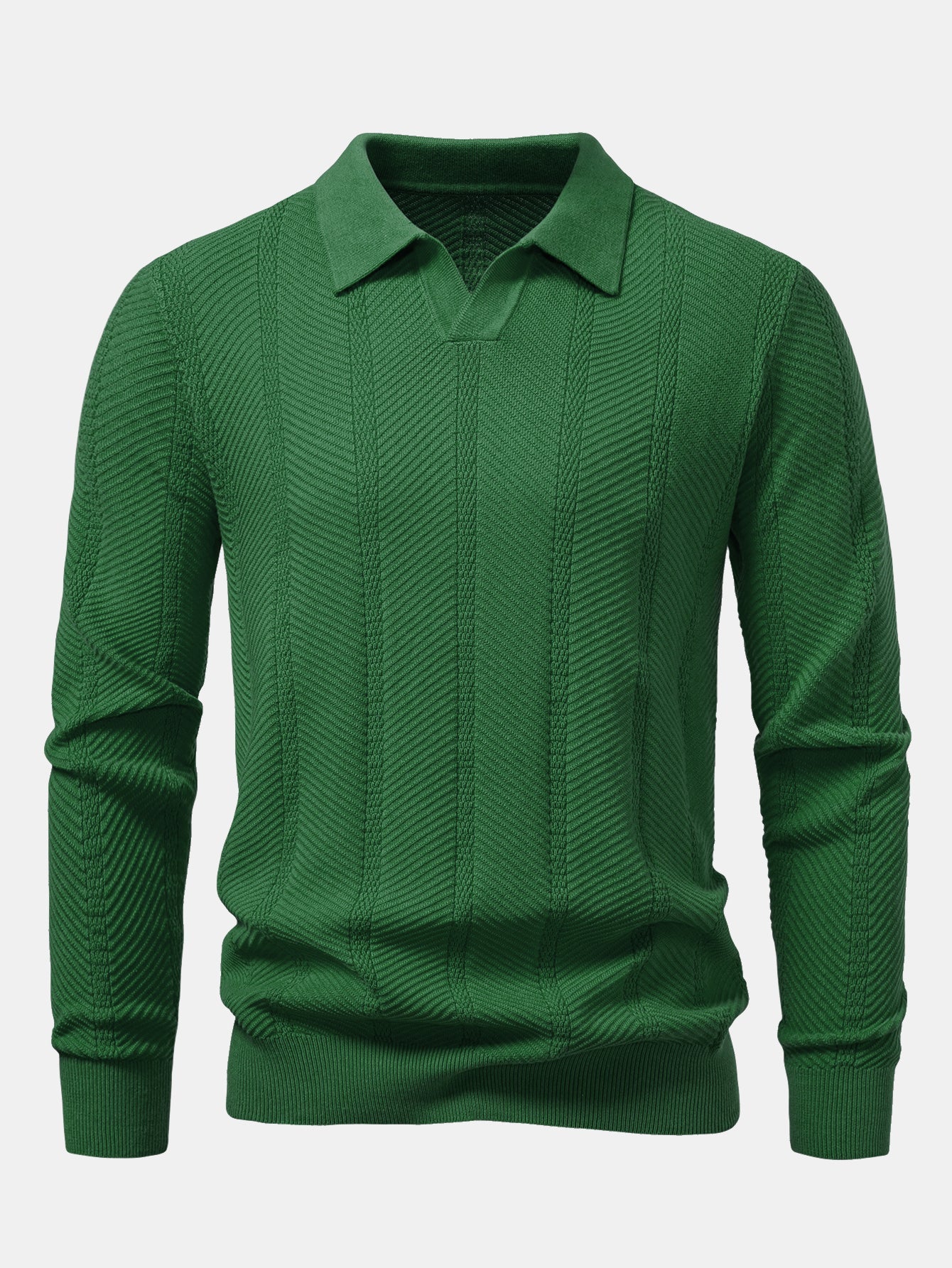 Long Sleeve Stripe V Neck Knit Polo Shirt